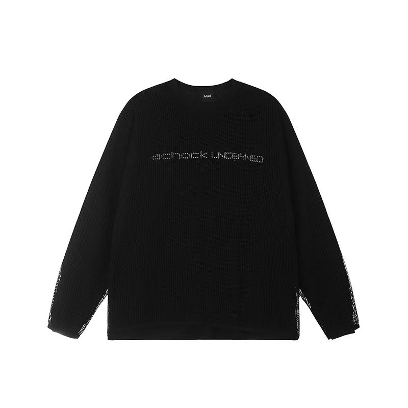 ACHOCK Fake Two-piece Heavy-duty Hollow Printed Long-sleeved T-shirt