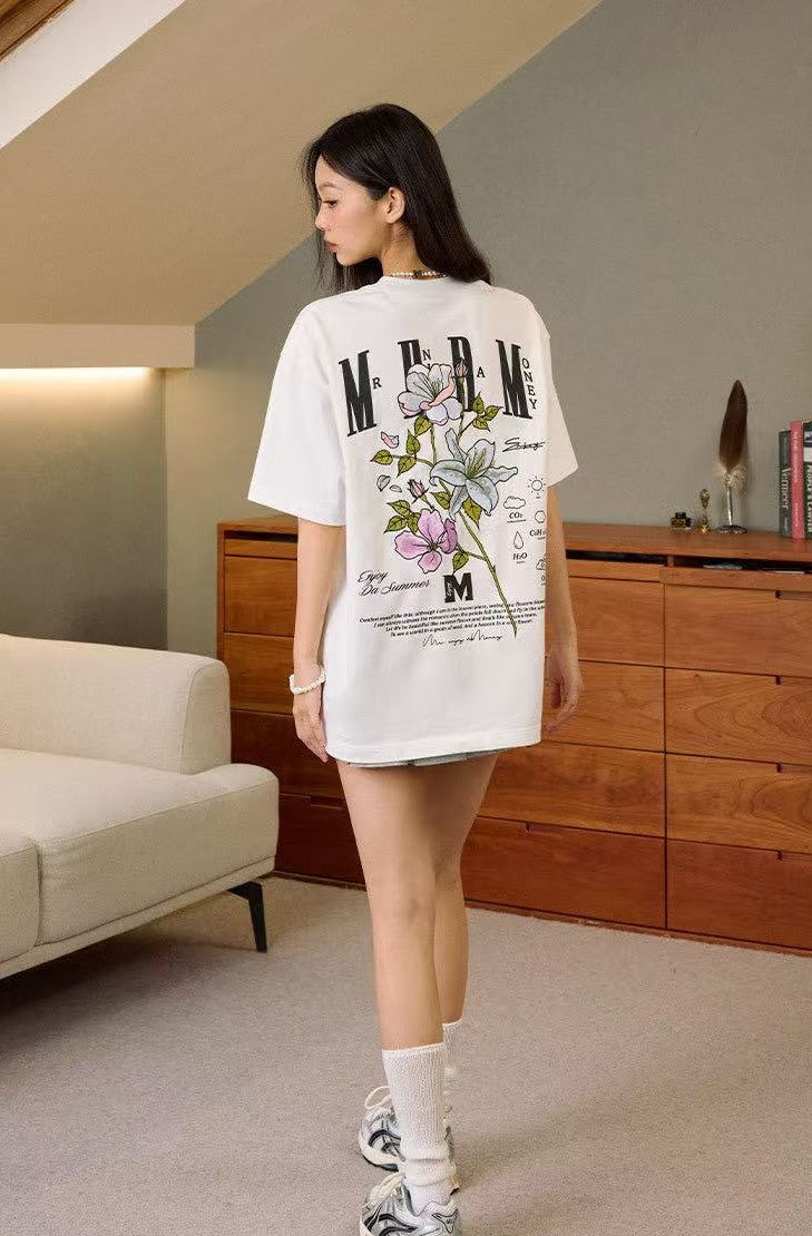 MEDM Flowers Blooming 3D Embroidered LOGO Short-sleeve T-shirt