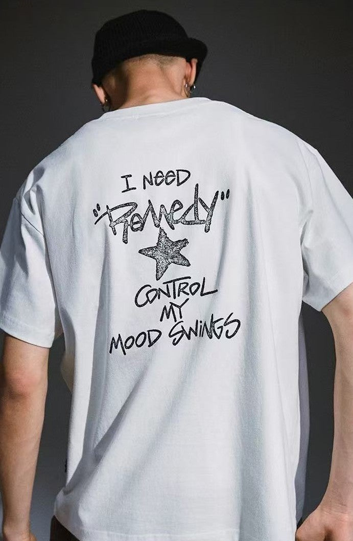 REMEDY Washed Distressed printing Short-sleeve T-shirt