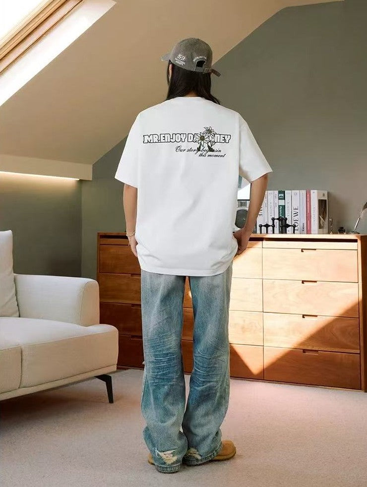 MEDM Large M Hand-painted Daisy Flower Short-sleeved T-shirt