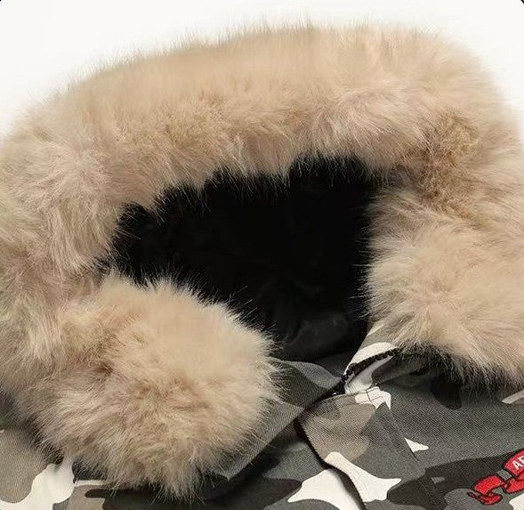 AFGK Camouflage Fur Collar Cotton Jacket