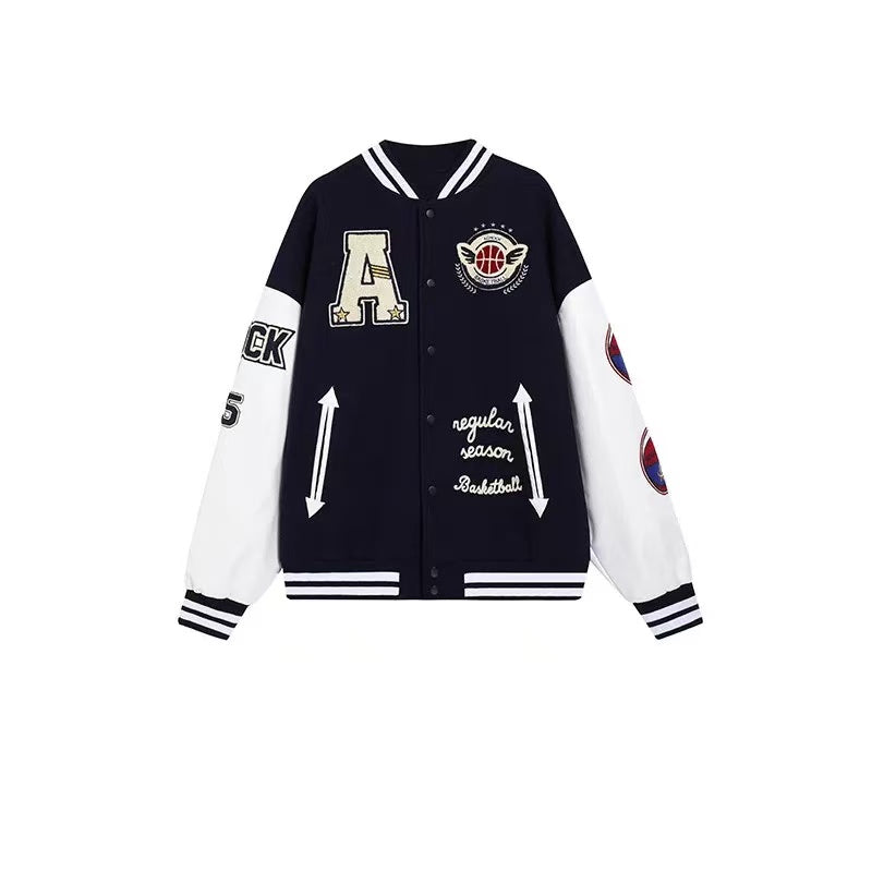 ACHOCK Hip-hop Heavy Letters Embroidery Varsity Jacket