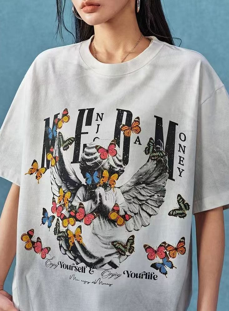 MEDM Angel Butterfly Washed Short Sleeve T-Shirt