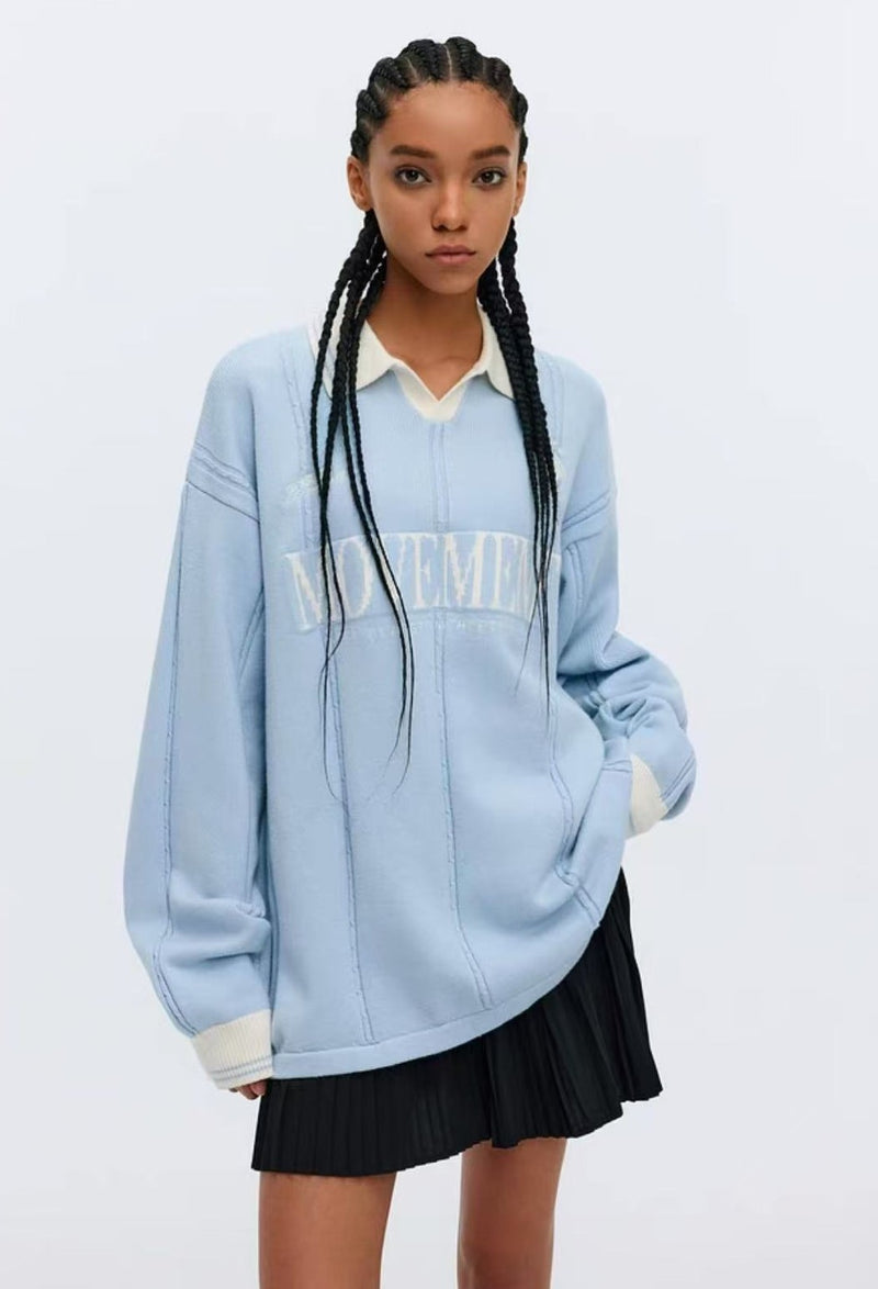 ATRY Contrast Embroidered POLO Striped Sweater