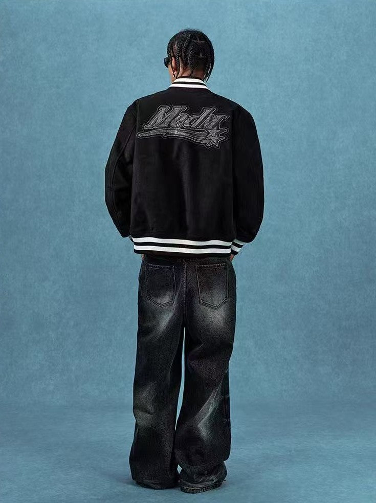 MEDM Suede Diamond-patterned Baseball Jacket