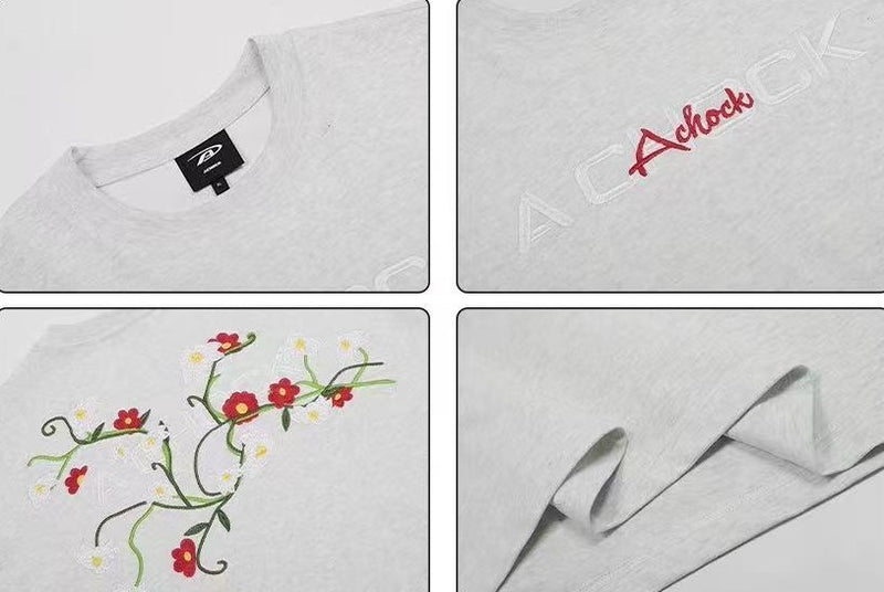 ACHOCK Floral Embroidered short-sleeve T-shirt
