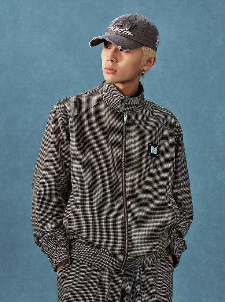 MEDM Houndstooth Stand Collar Casual Jacket