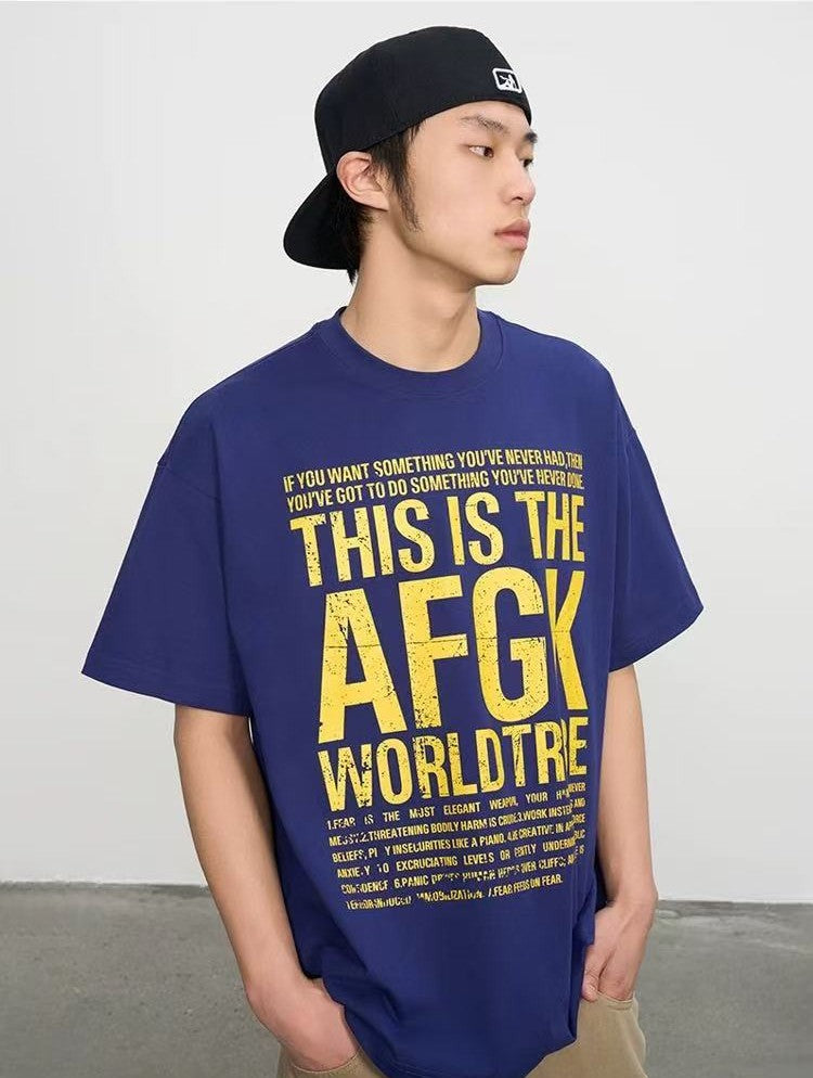 AFGK Mottled Distressed Printed Short-sleeved T-shirt