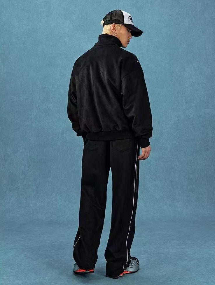 MEDM Stand Collar Suede Paneled Jacket