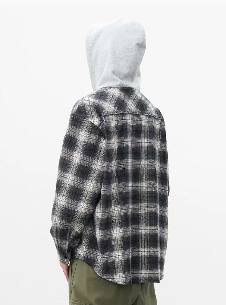 AFGK Vintage Plaid Hooded Long-sleeved Shirt