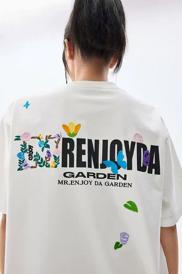 MEDM Embroidered Floral Short-sleeved T-shirt