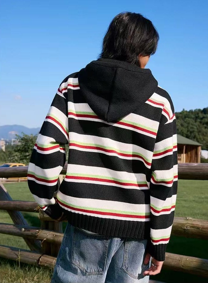 MEDM Color Striped Hooded Sweater