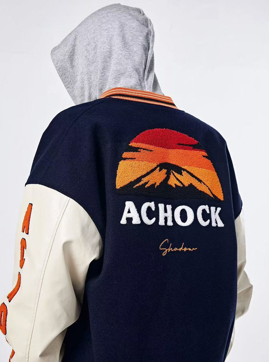 ACHOCK High Street Two-tone Baseball Embroidered Varsity Jacket