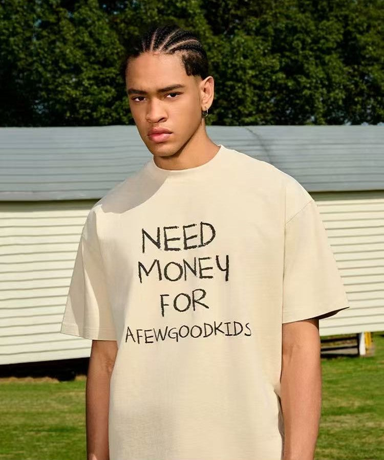 AFGK NEED MONEY Handwritten Slogan Short-sleeved T-shirt