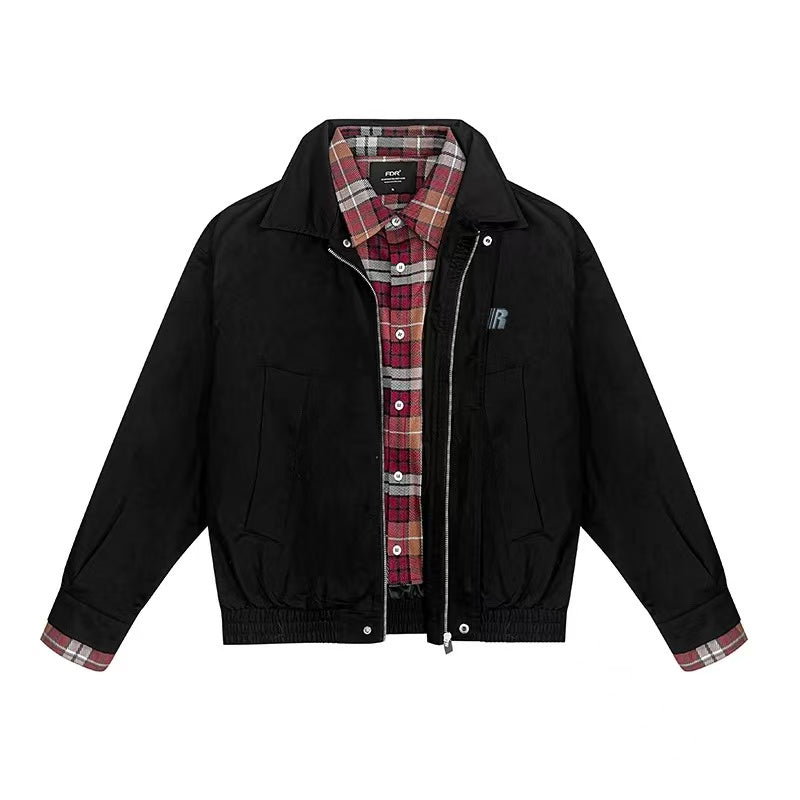 FDR Contrast Patchwork Plaid Fake Two-piece Jacket