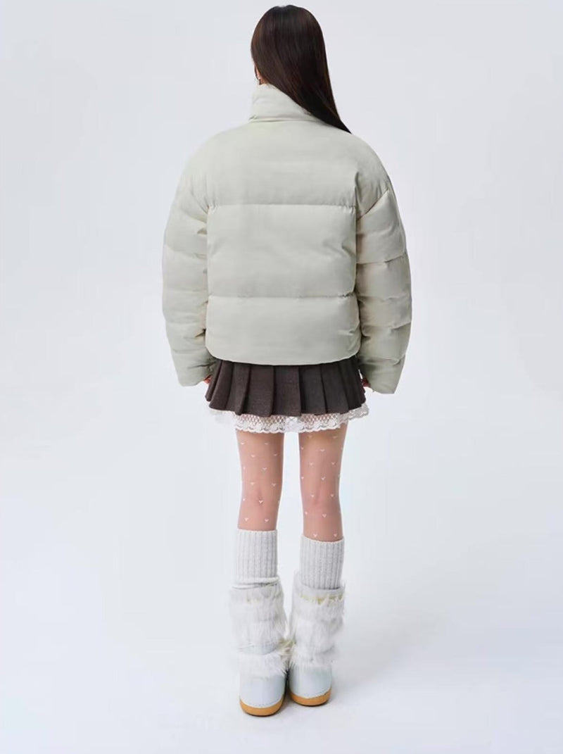 MEDM Logo Embossed Leather Label Scarf Down Jacket