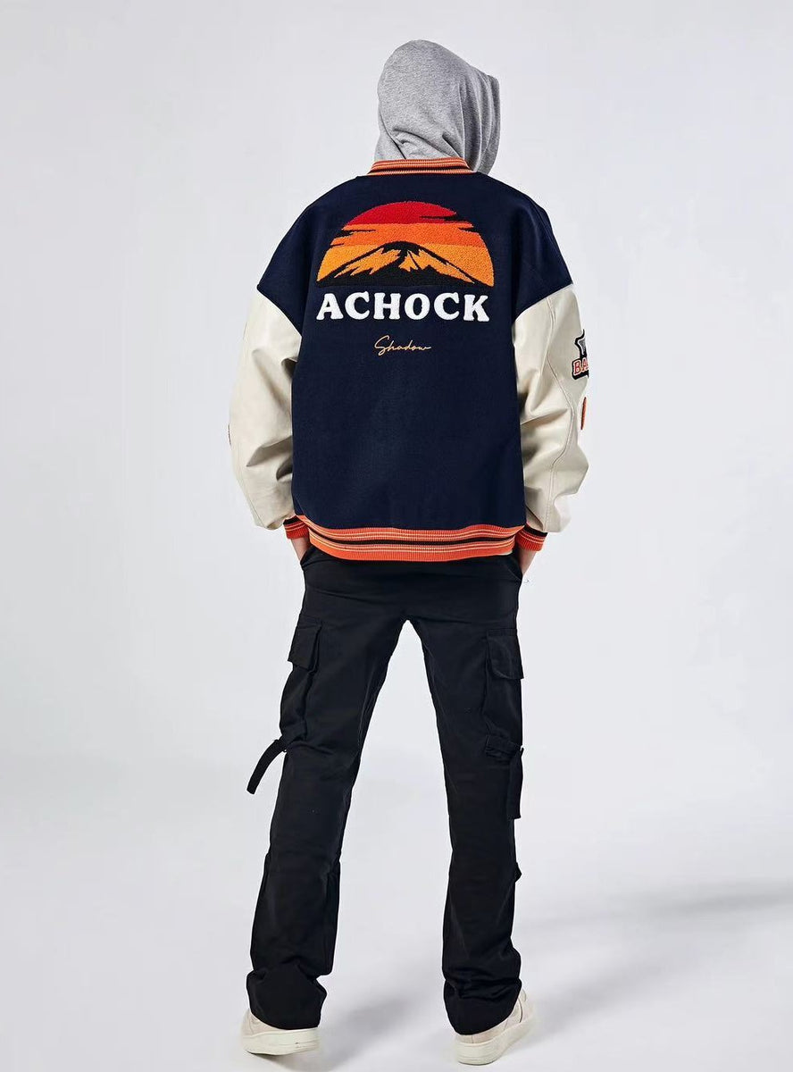 ACHOCK High Street Two-tone Baseball Embroidered Varsity Jacket