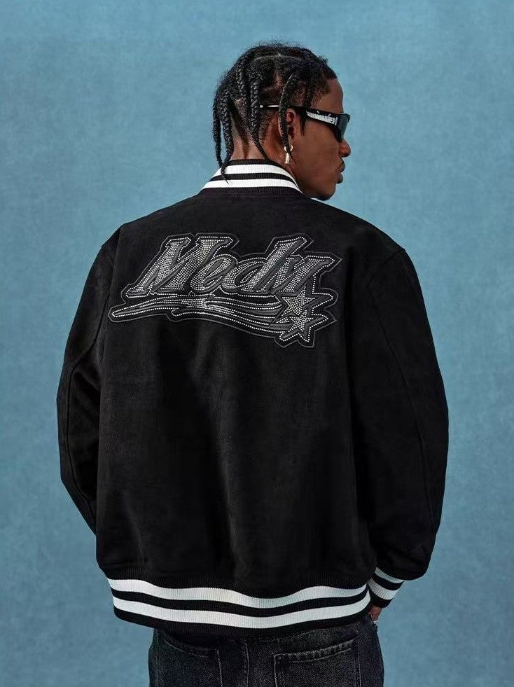 MEDM Suede Diamond-patterned Baseball Jacket