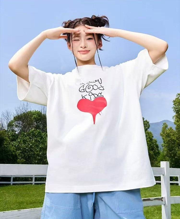 AFGK Valentine's Day Love Graffiti Letter Print Short Sleeve T-Shirt