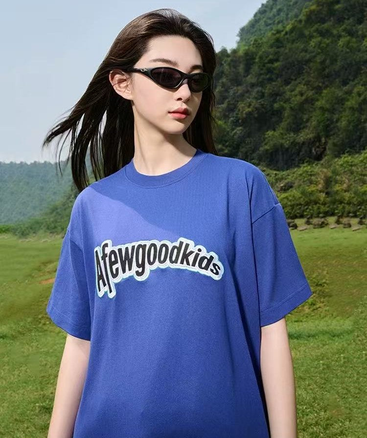 AFGK Curved Patch Embroidered Short-sleeved T-shirt