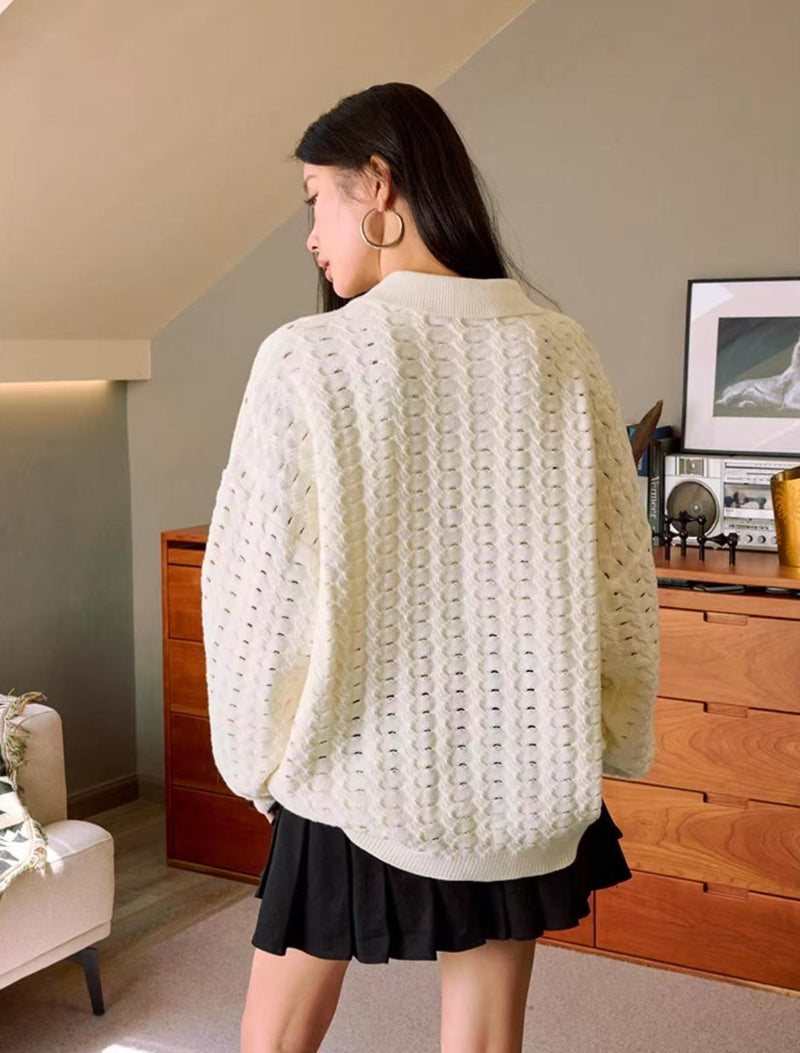 MEDM Hole Knit Long-sleeve Polo