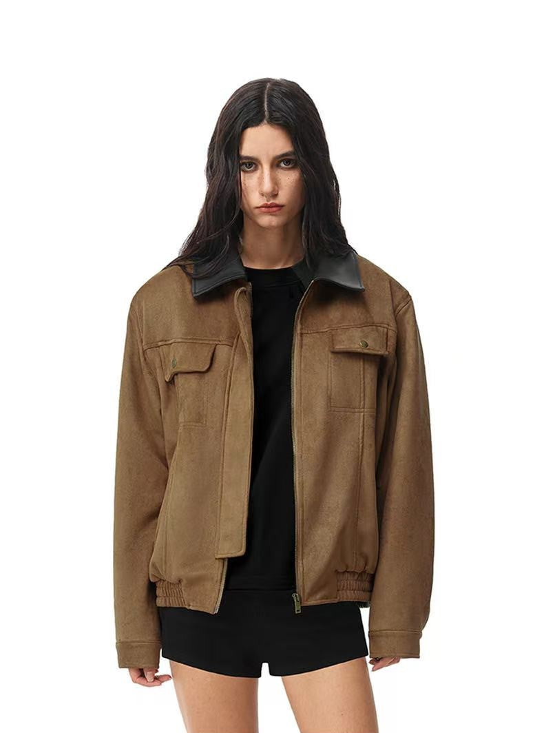 FDR Retro Contrast Lapel Suede Jacket (For Women)