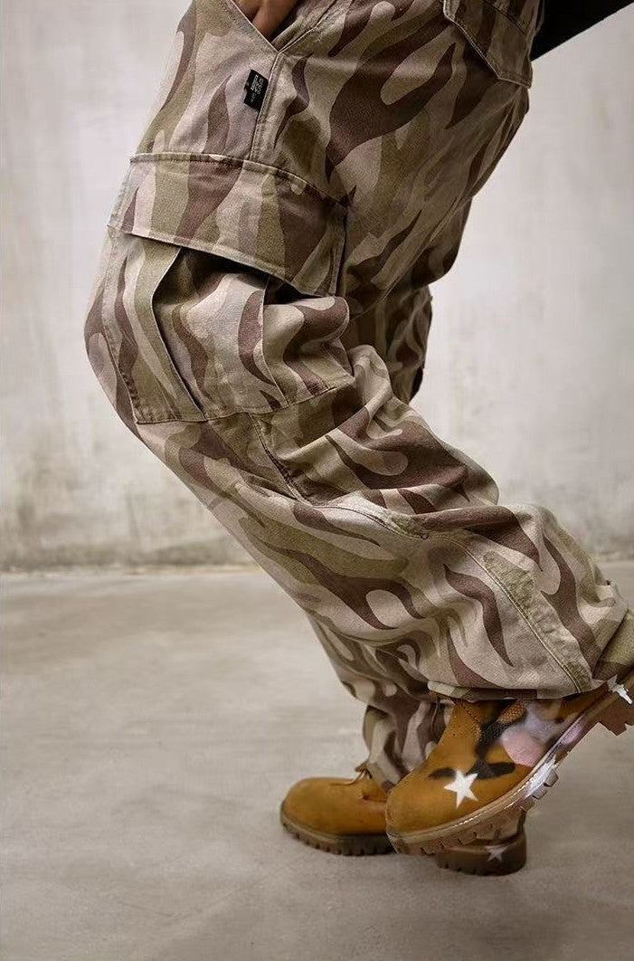 REMEDY Frayed Flame Camouflage Cargo Long Pants