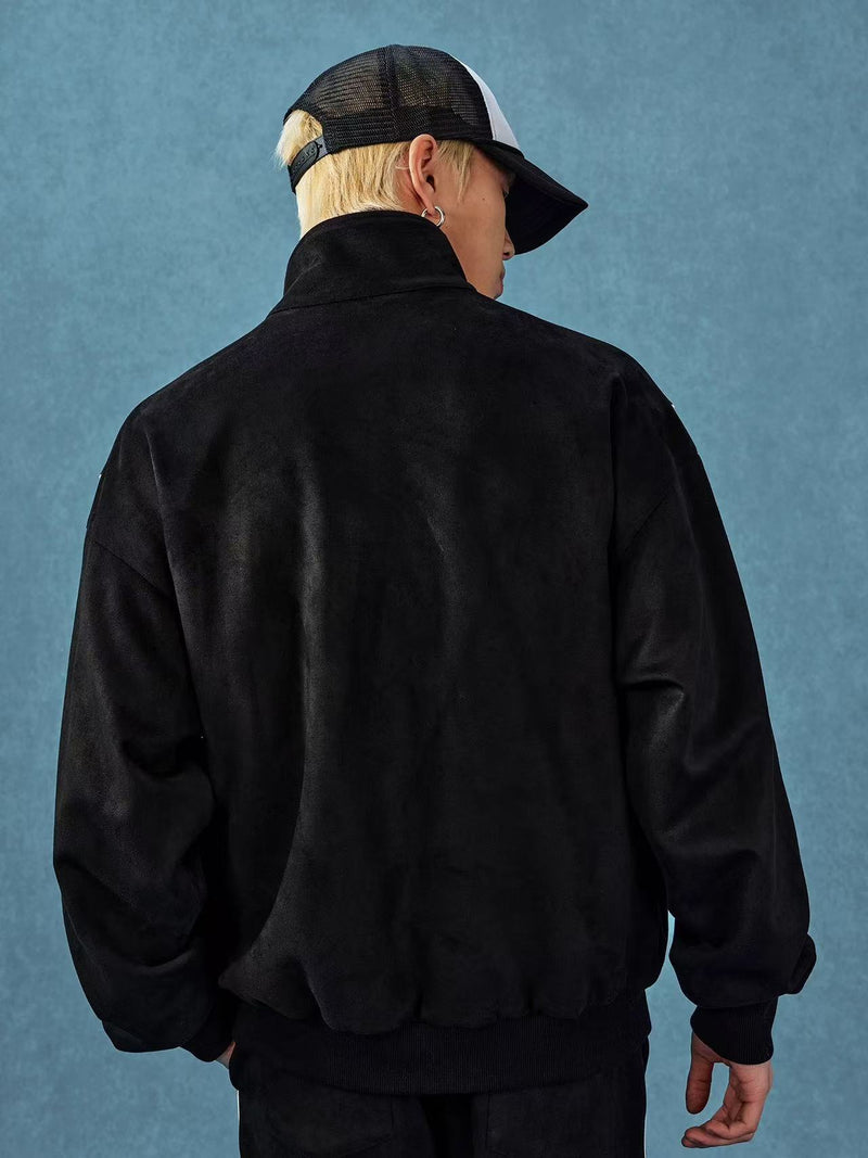 MEDM Stand Collar Suede Paneled Jacket