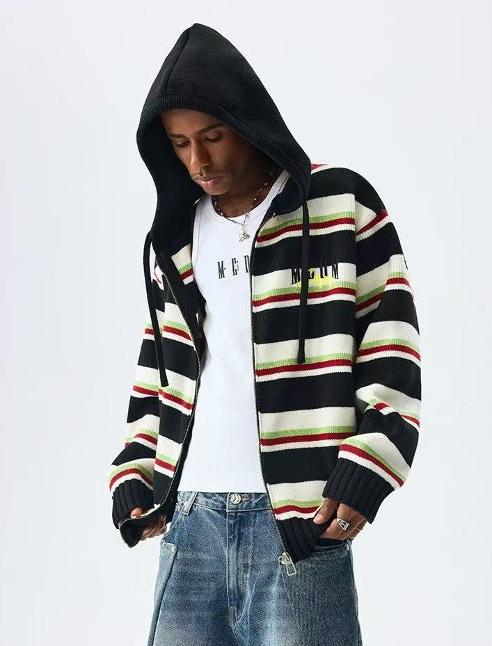 MEDM Color Striped Hooded Sweater