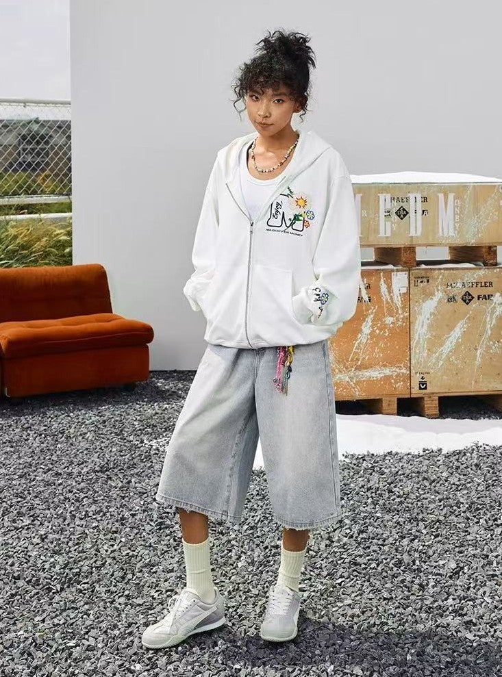 MEDM Chain Embroidered Flower Large M Zipper Hoodie