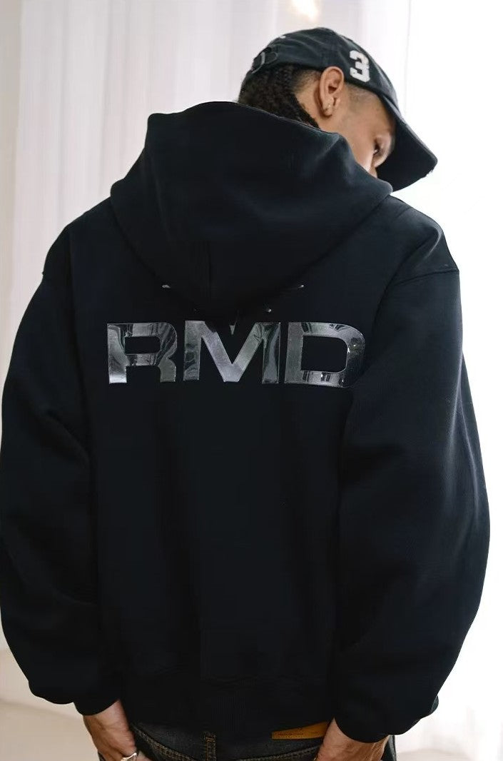 REMEDY Octagram Star Logo Print Hooded Zipper Sweatshirt