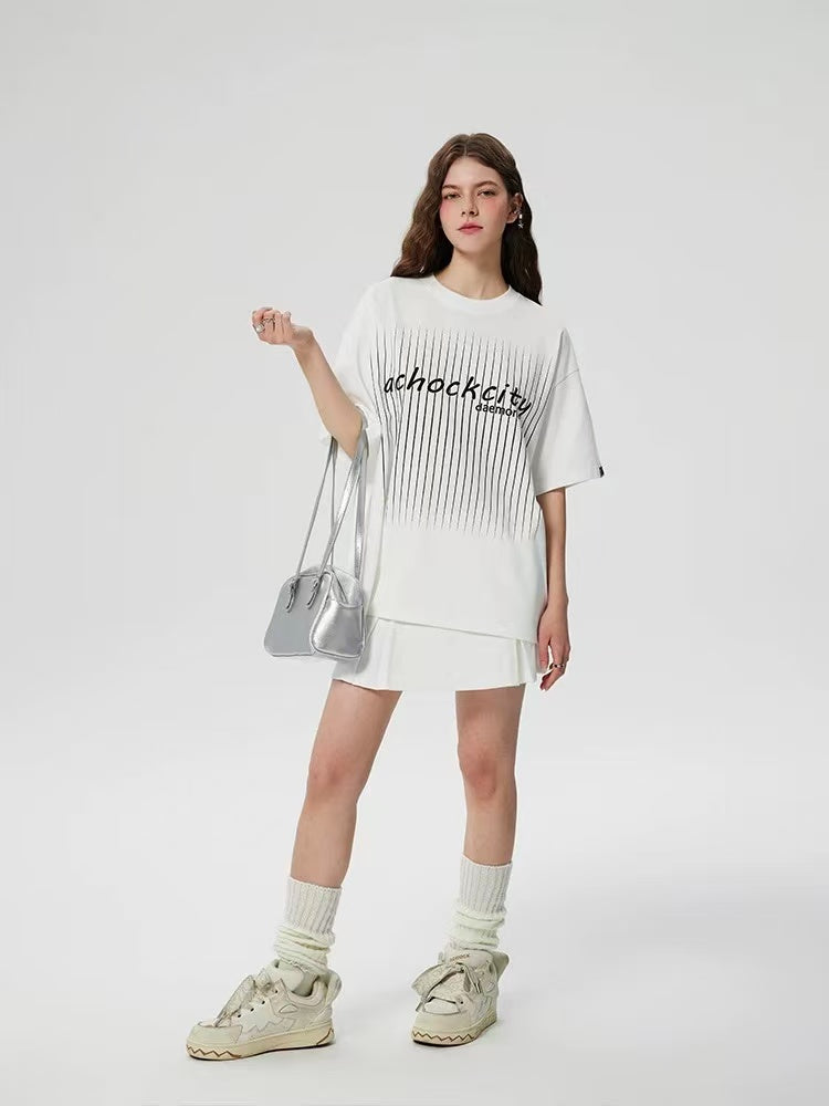 ACHOCK Screen Stripe Print Design Round Neck T-shirt