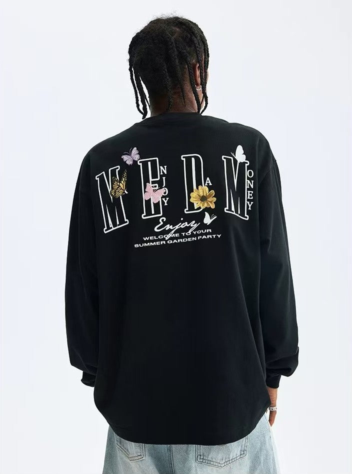 MEDM Butterfly Garden Embroidered Long-sleeve T-Shirt