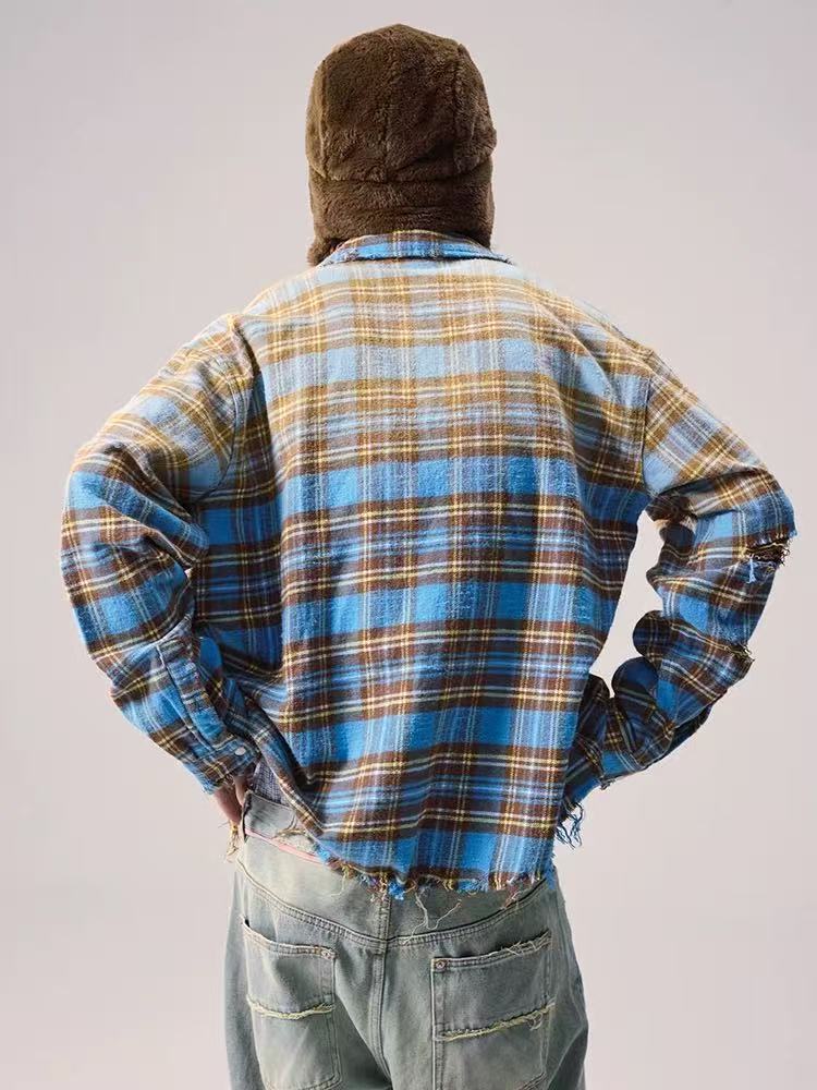 REMEDY Distressed Plaid Long-sleeve Shirt