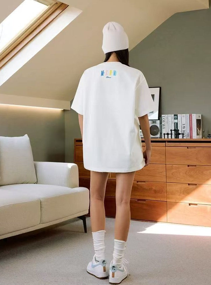 MEDM Macaron Color Letters Towel Embroidered Short Sleeve T-Shirt