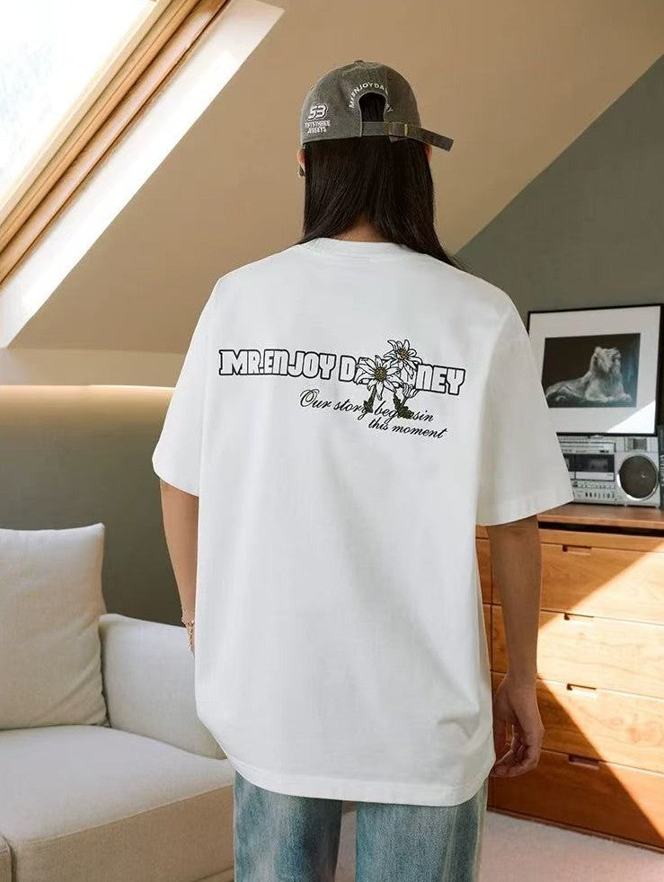 MEDM Large M Hand-painted Daisy Flower Short-sleeved T-shirt