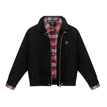 FDR Contrast Patchwork Plaid Fake Two-piece Jacket