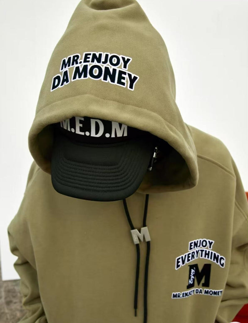 MEDM M Button Drawstring with Letter Print Hoodie