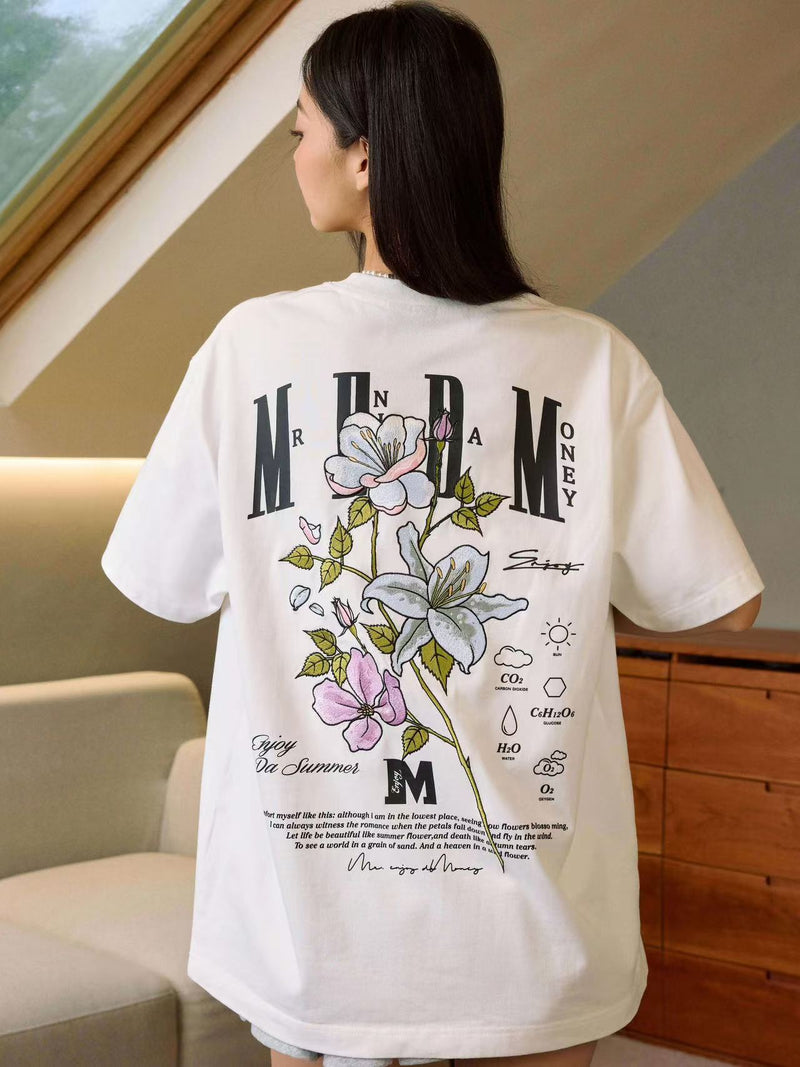 MEDM Flowers Blooming 3D Embroidered LOGO Short-sleeve T-shirt