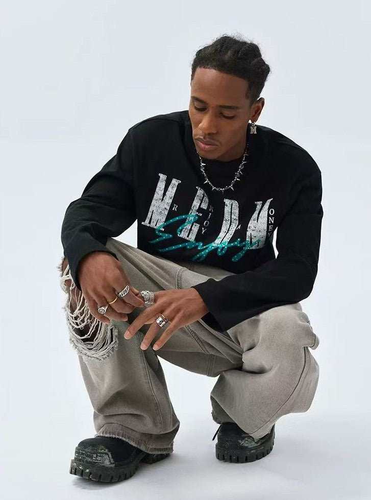 MEDM Washed Cropped Long-sleeve T-Shirt