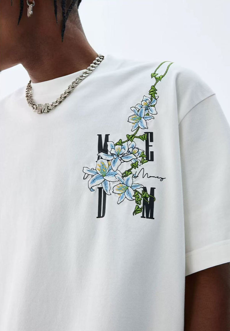 MEDM Vine and Flower Embroidered Short-sleeved T-shirt