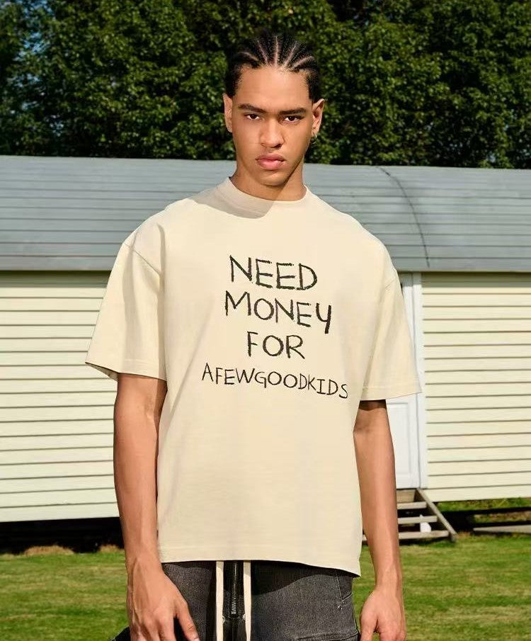 AFGK NEED MONEY Handwritten Slogan Short-sleeved T-shirt