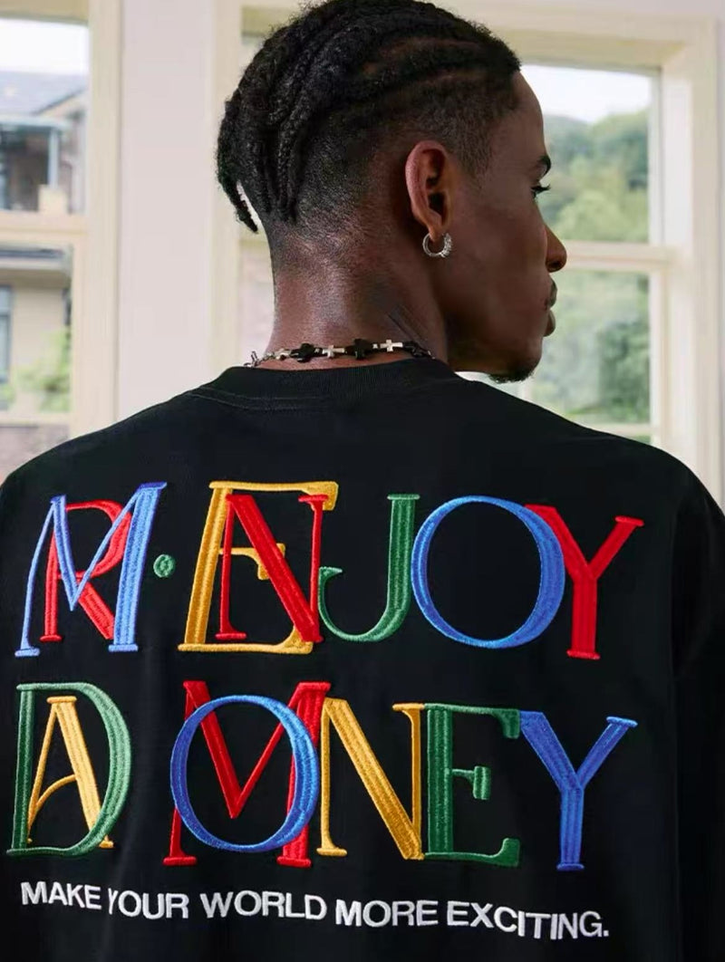 MEDM  Rainbow Letter Embroidered Logo Short-sleeved T-shirt