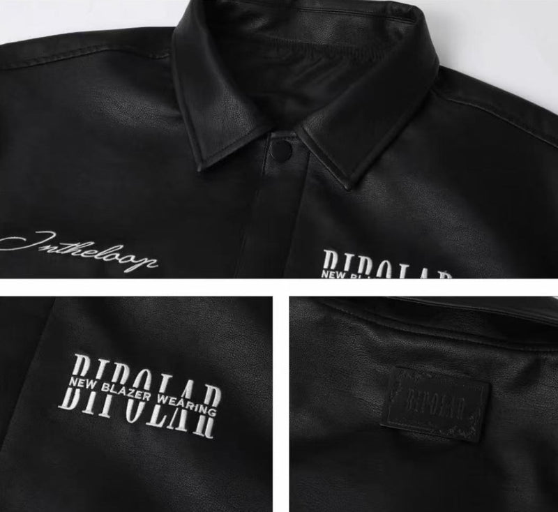 BIPOLAR Logo Embroidered Leather Jacket