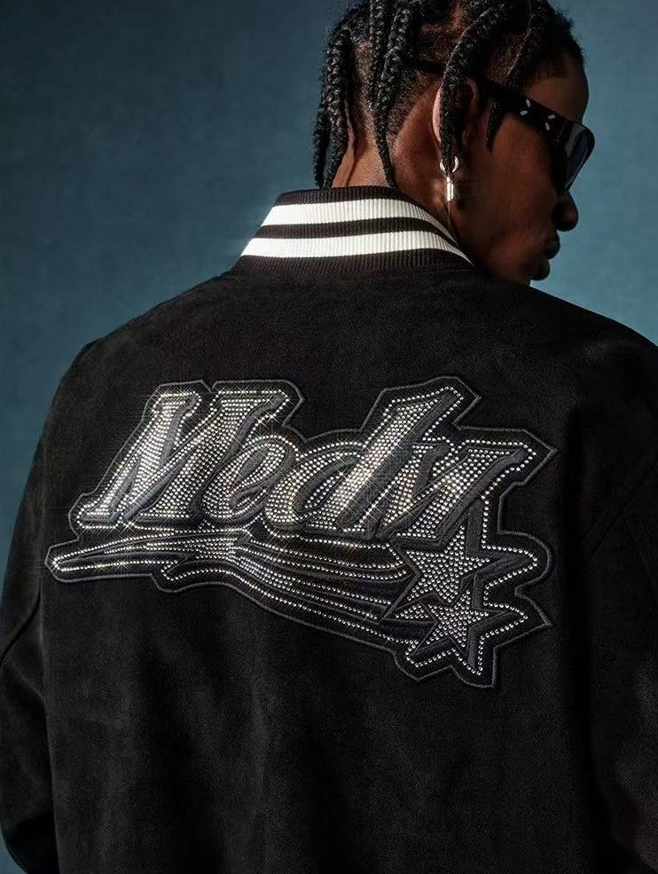 MEDM Suede Diamond-patterned Baseball Jacket