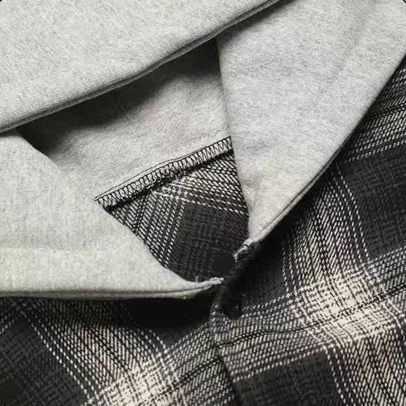 AFGK Vintage Plaid Hooded Long-sleeved Shirt