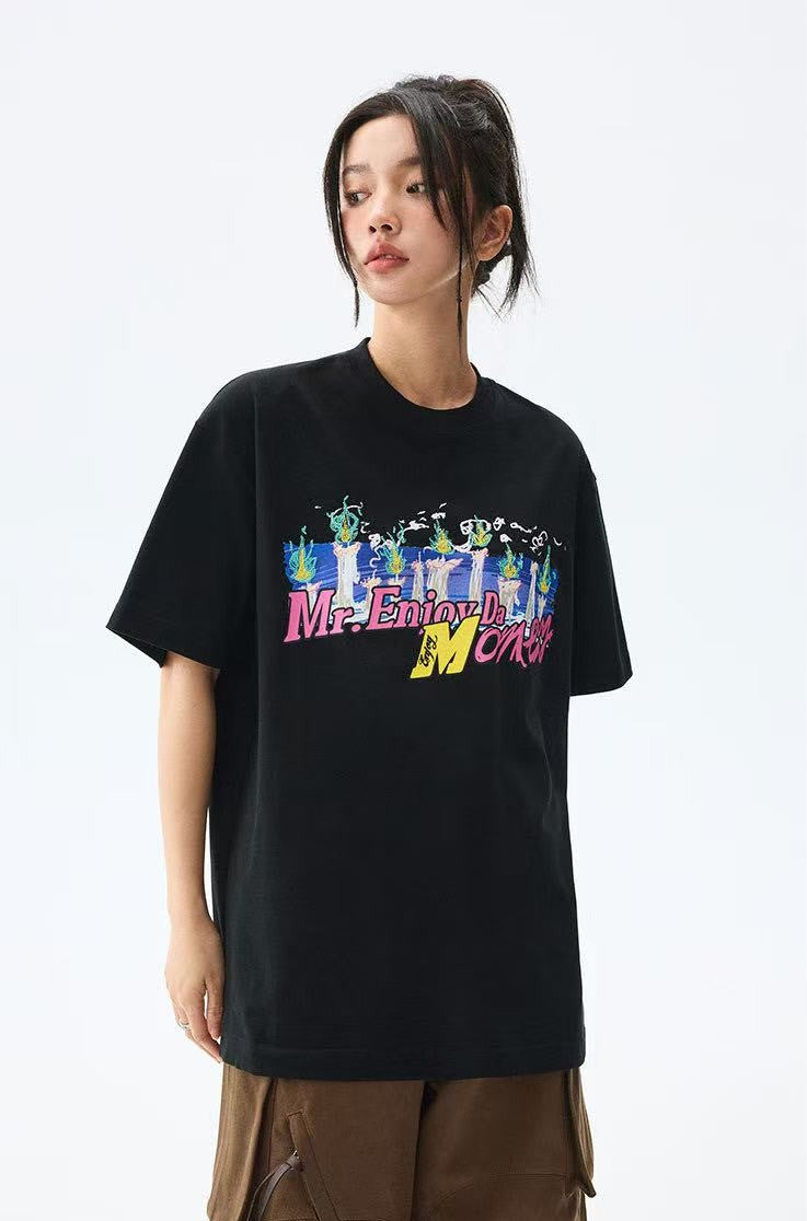 MEDM Candle Flame Embroidered Short-sleeved T-shirt