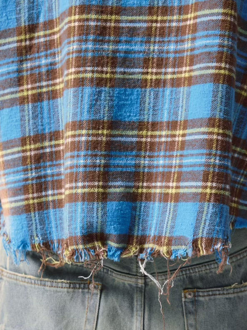 REMEDY Distressed Plaid Long-sleeve Shirt