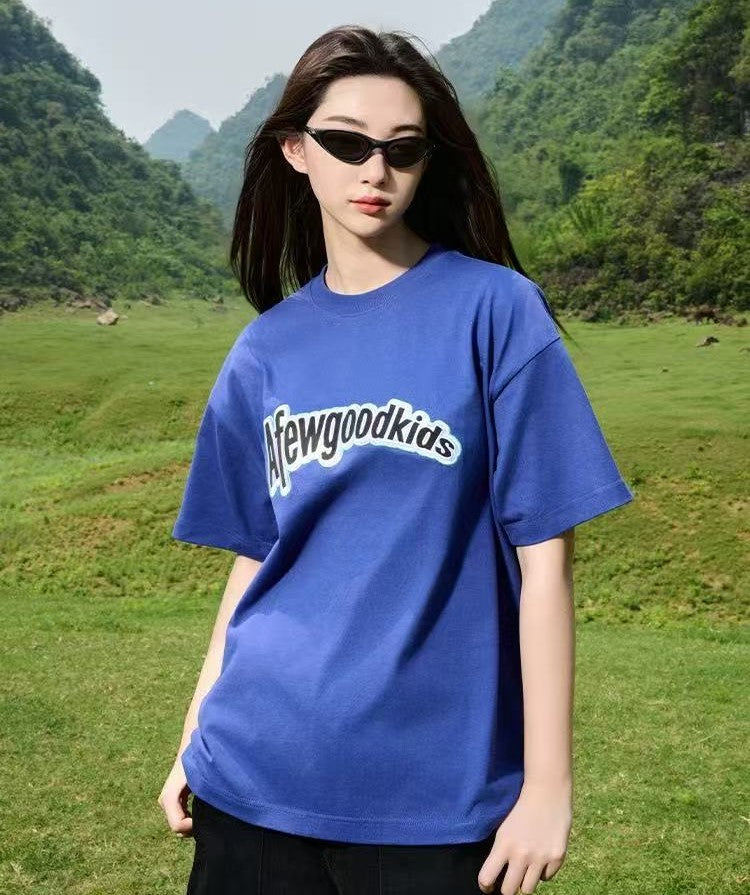 AFGK Curved Patch Embroidered Short-sleeved T-shirt