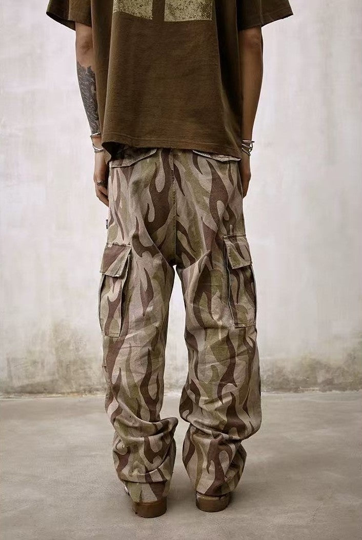 REMEDY Frayed Flame Camouflage Cargo Long Pants